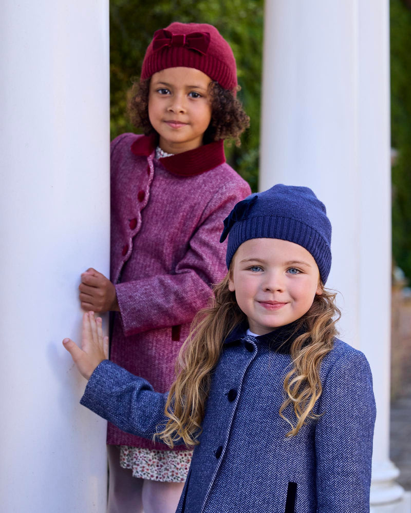 Velvet Bow Hat in Navy