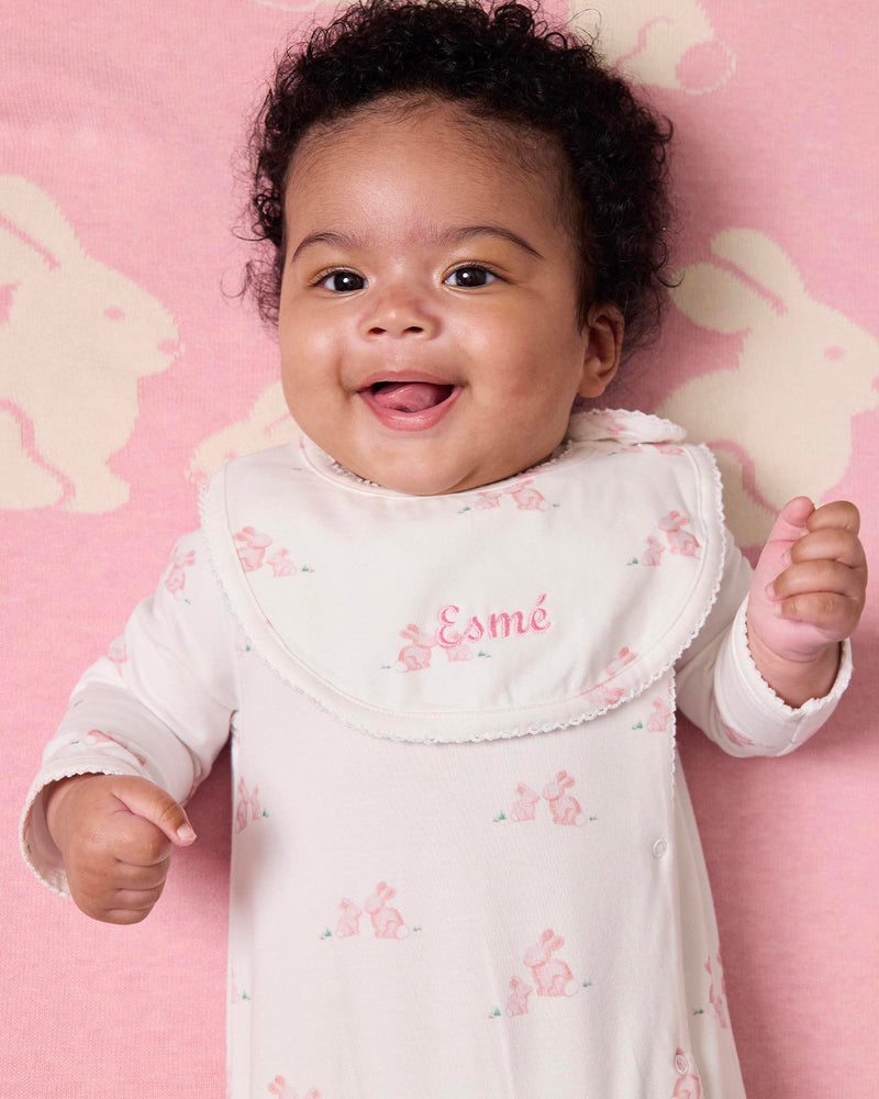 Baby Bib in Pale Pink Bunny