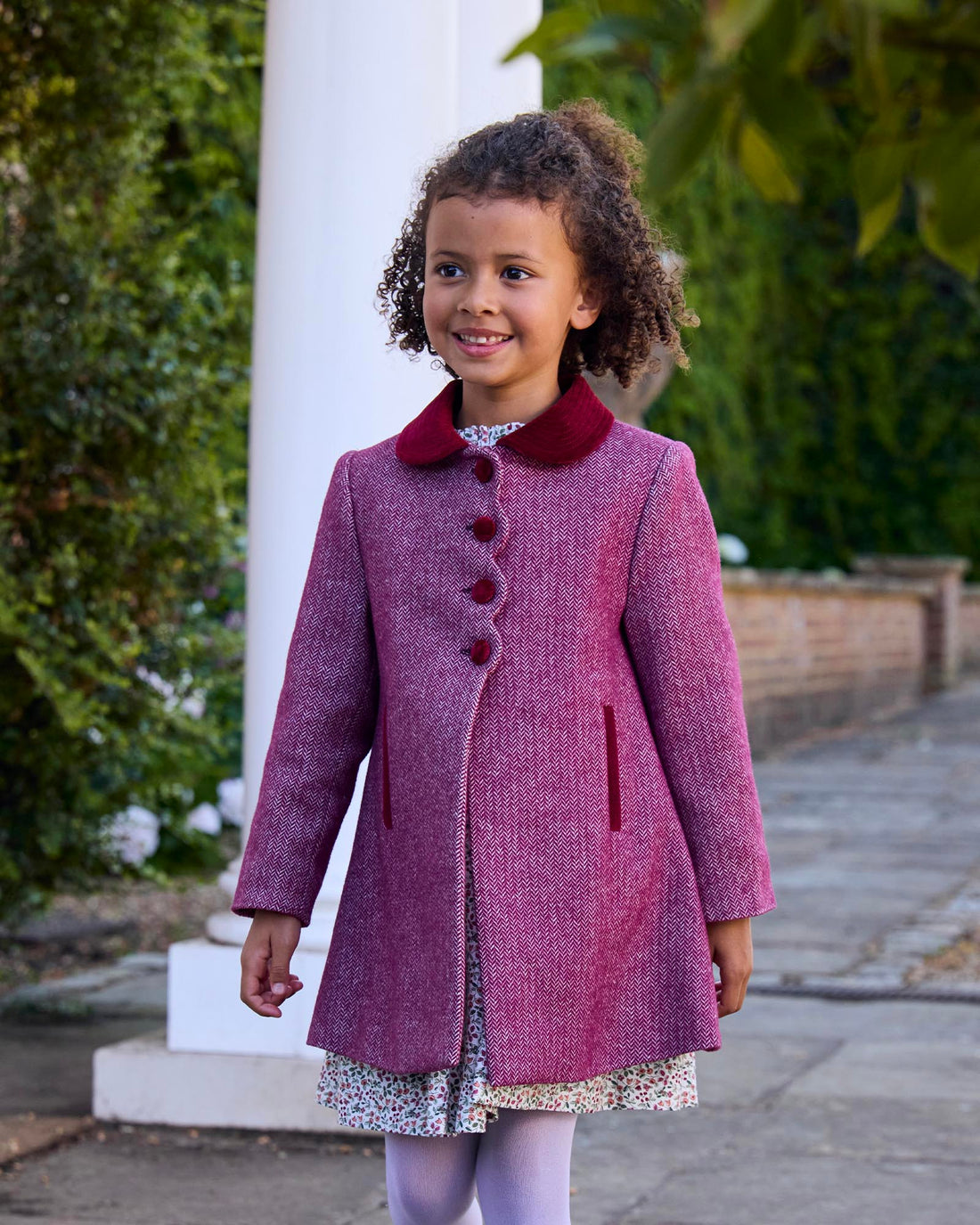 Trotters Heritage Coat Matilda Swing Coat in Plum Herringbone