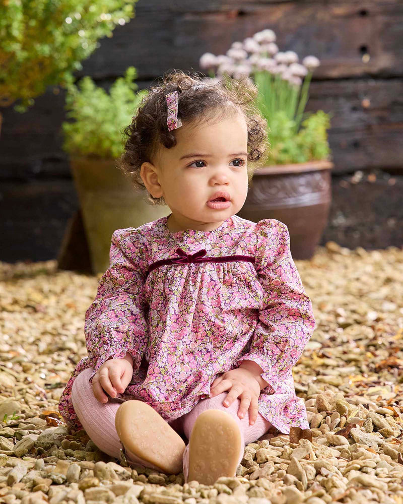 Baby Floral Ruffle Dress in Chive