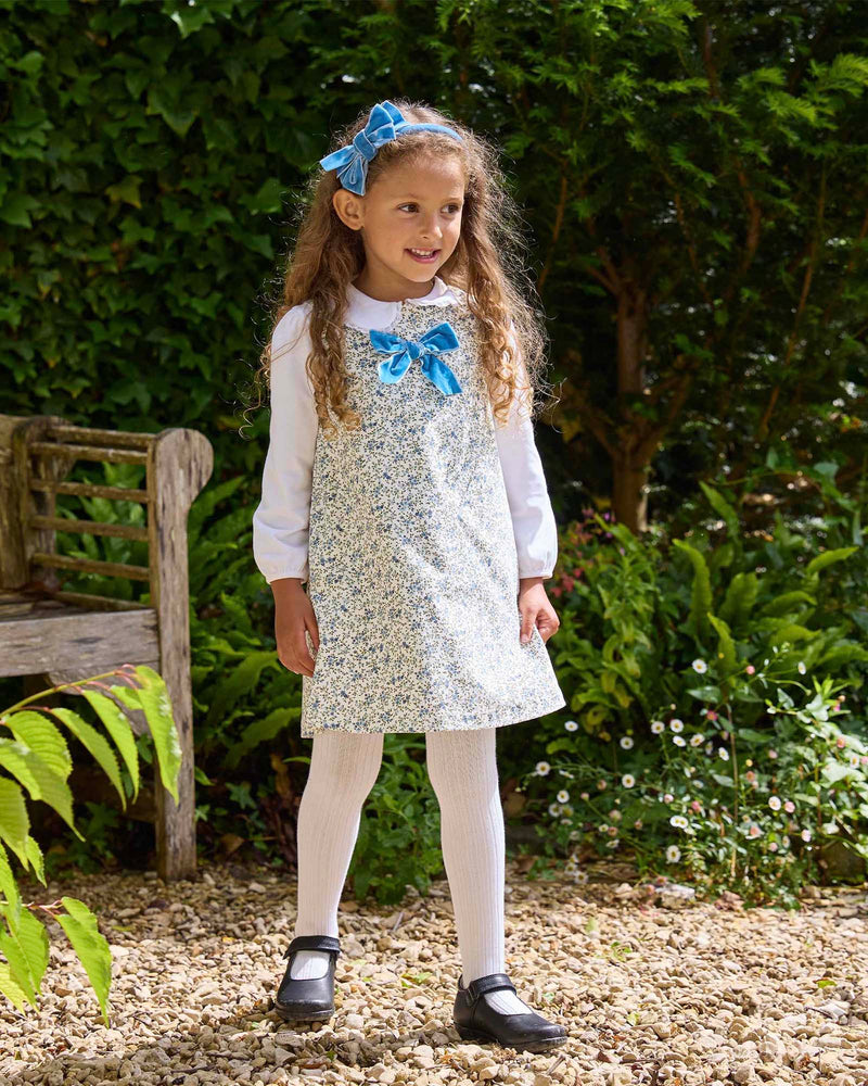 Cord Ditsy Floral Pinafore in Blue