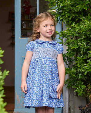 Smocked Dress in Blue Mitsi Valeria