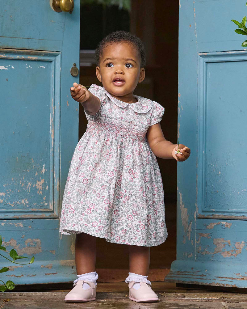 Baby Arabella Floral Smocked Dress in Pink