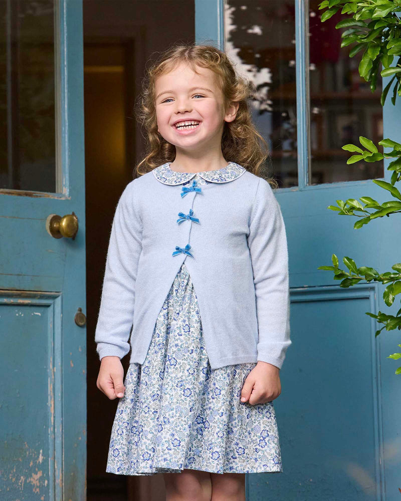 Arabella Floral Smocked Dress in Blue