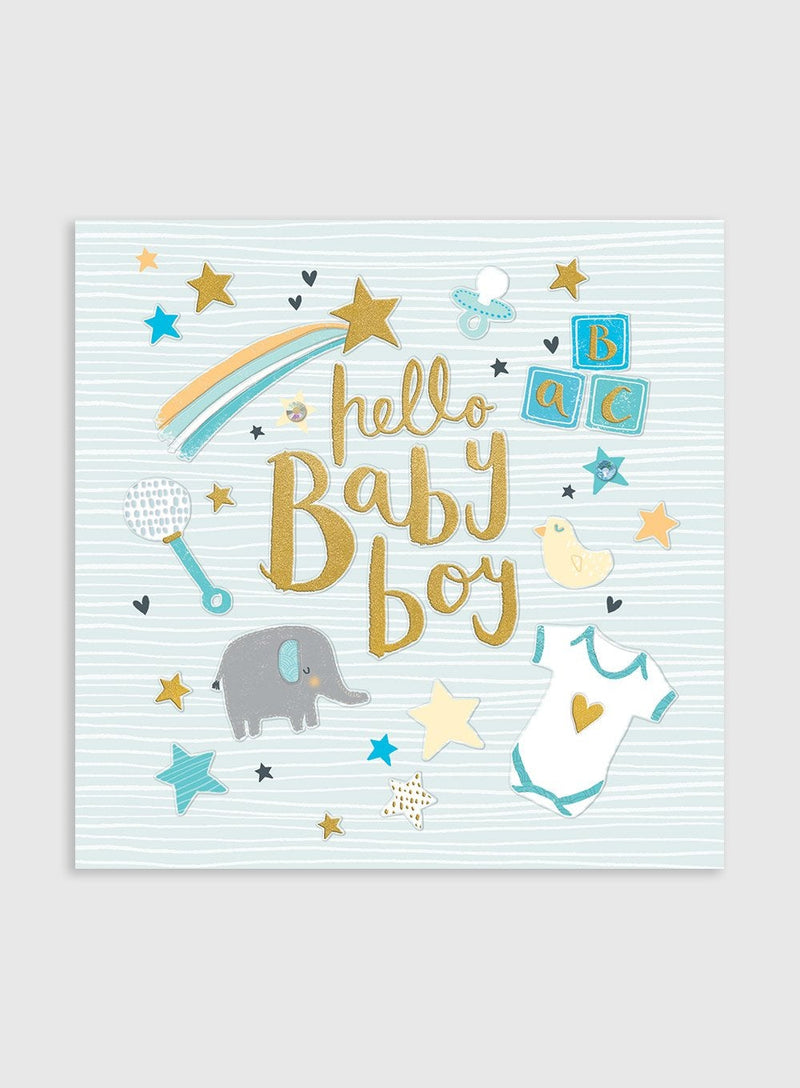 Rachel Ellen Toy Hello Baby Boy Card - Trotters Childrenswear