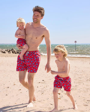Mens Daddy & Me Swimshorts in Red Fish
