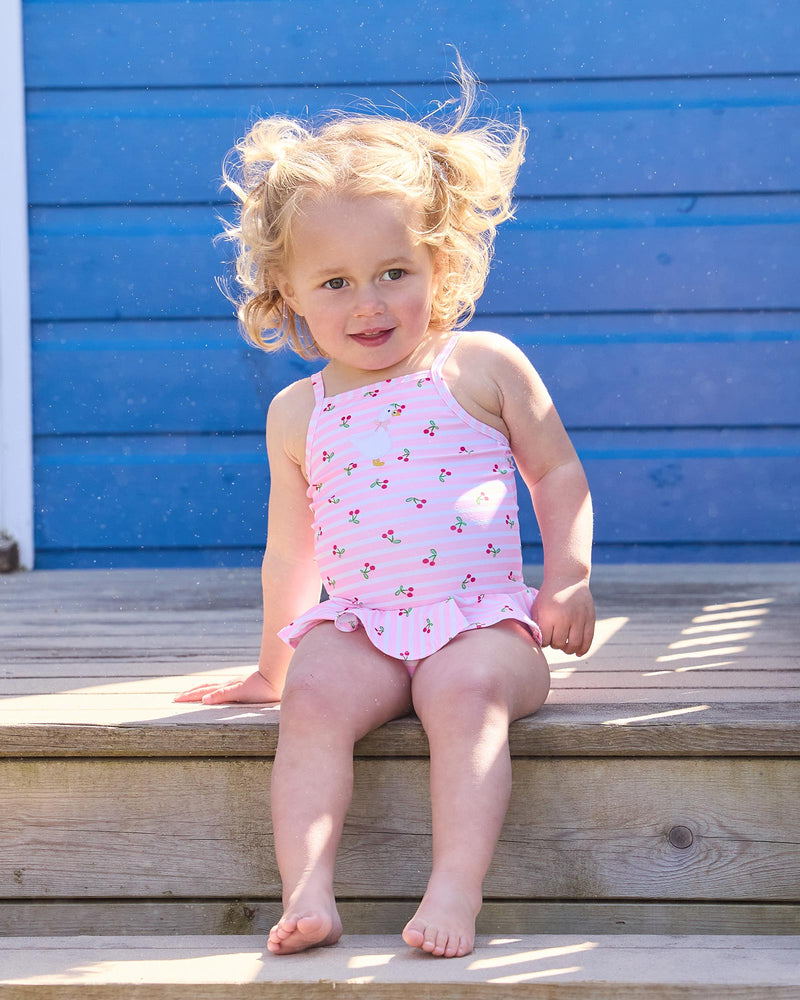 Baby Cherry Stripe Duck Swimsuit in Pink
