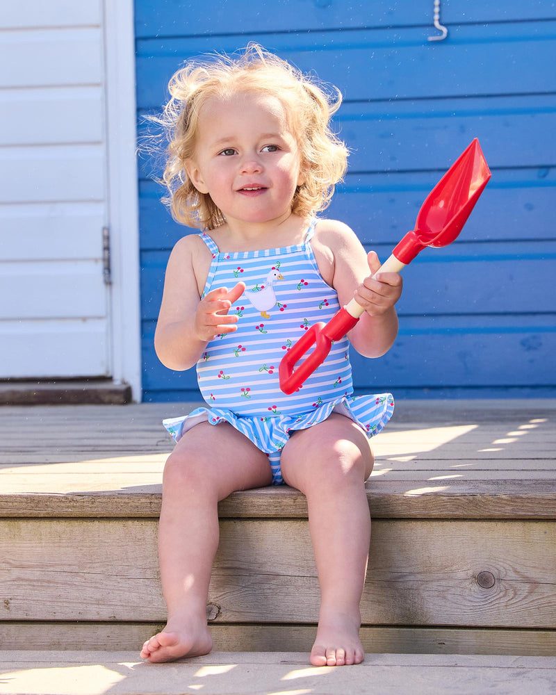 Baby Cherry Stripe Duck Swimsuit in Blue