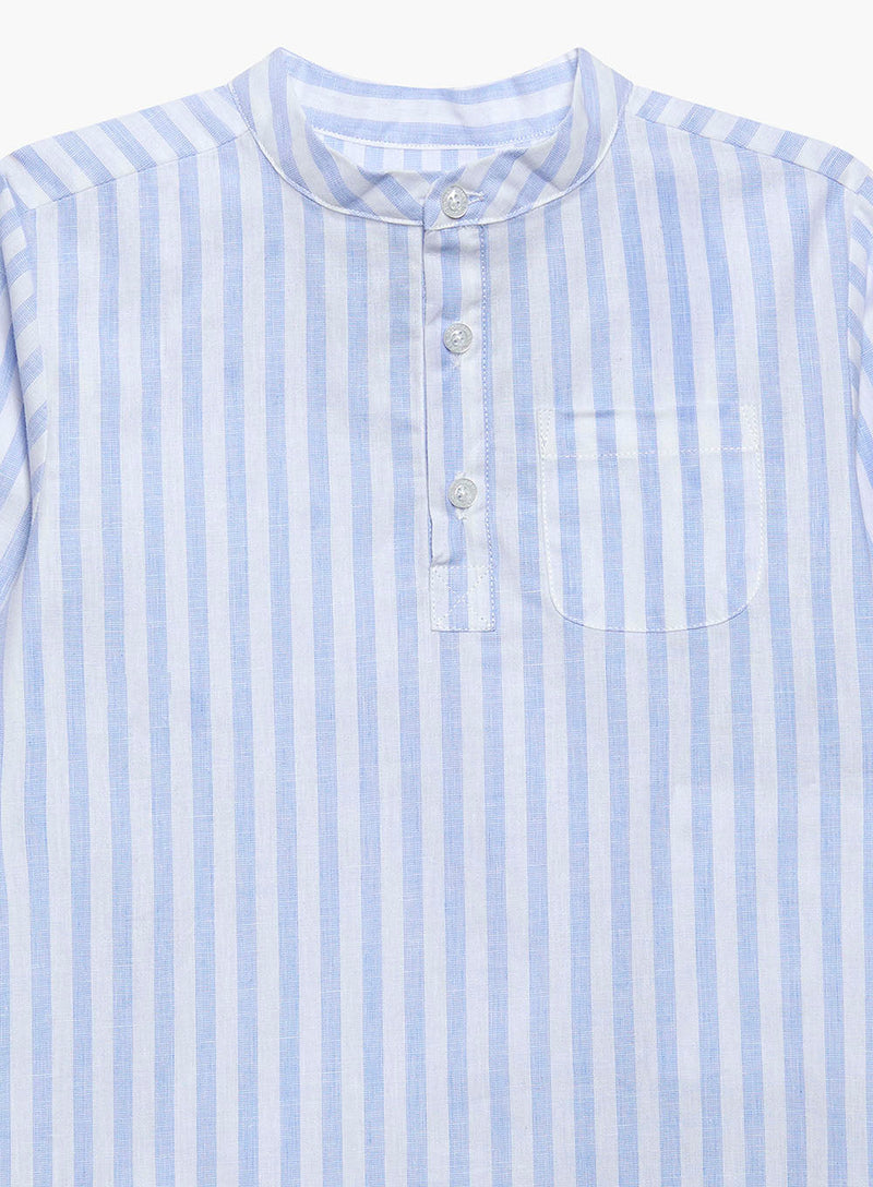 Thomas Brown Shirt Oscar Shirt in Pale Blue Stripe