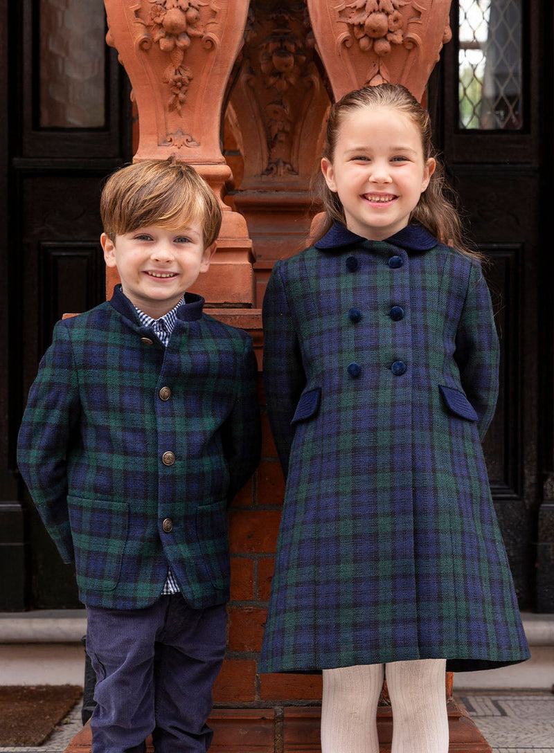 Trotters Heritage Coat Classic Coat in Navy Tartan