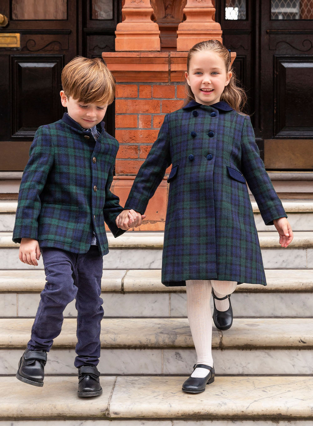 Trotters Heritage Coat Classic Coat in Navy Tartan