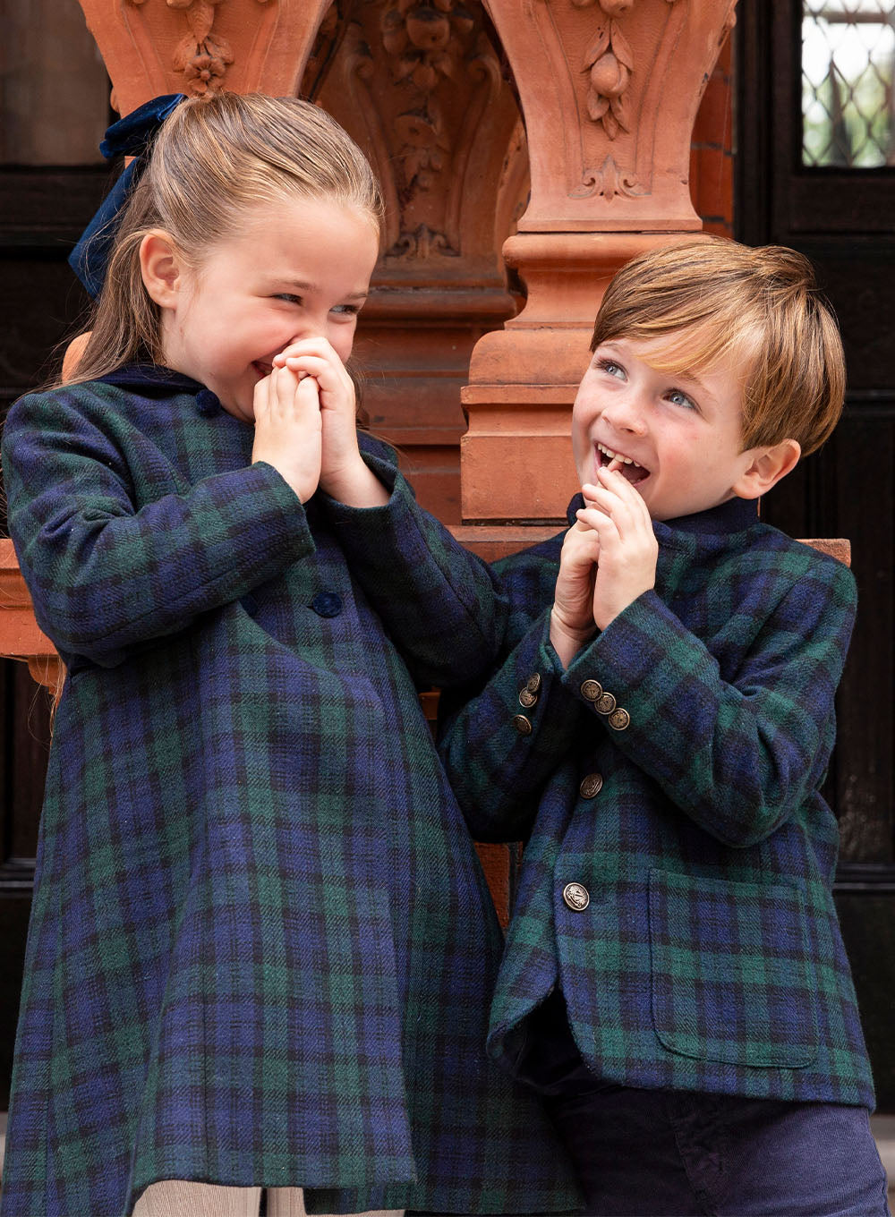 Trotters Heritage Coat Classic Coat in Navy Tartan