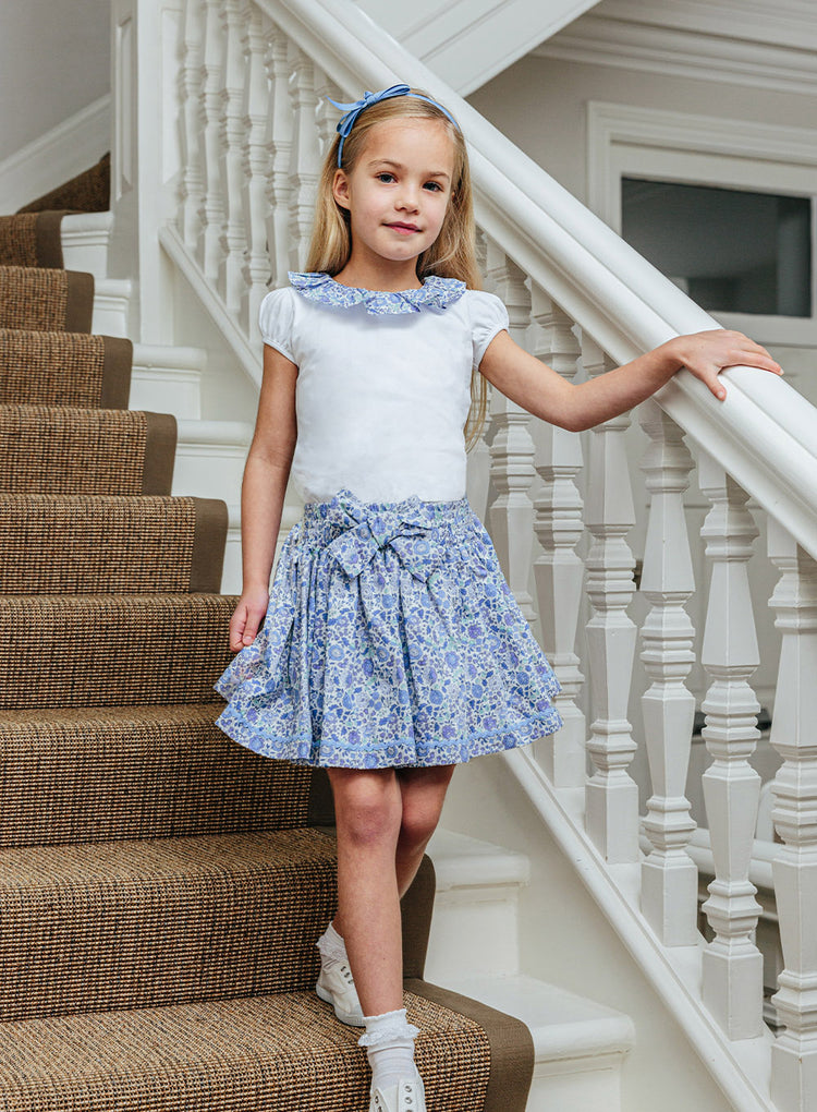 Bow Skirt in Blue Danjo
