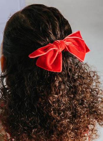 Lily Rose Hair Bobbles Velvet Bow Hair Bobble in Red - Trotters Childrenswear