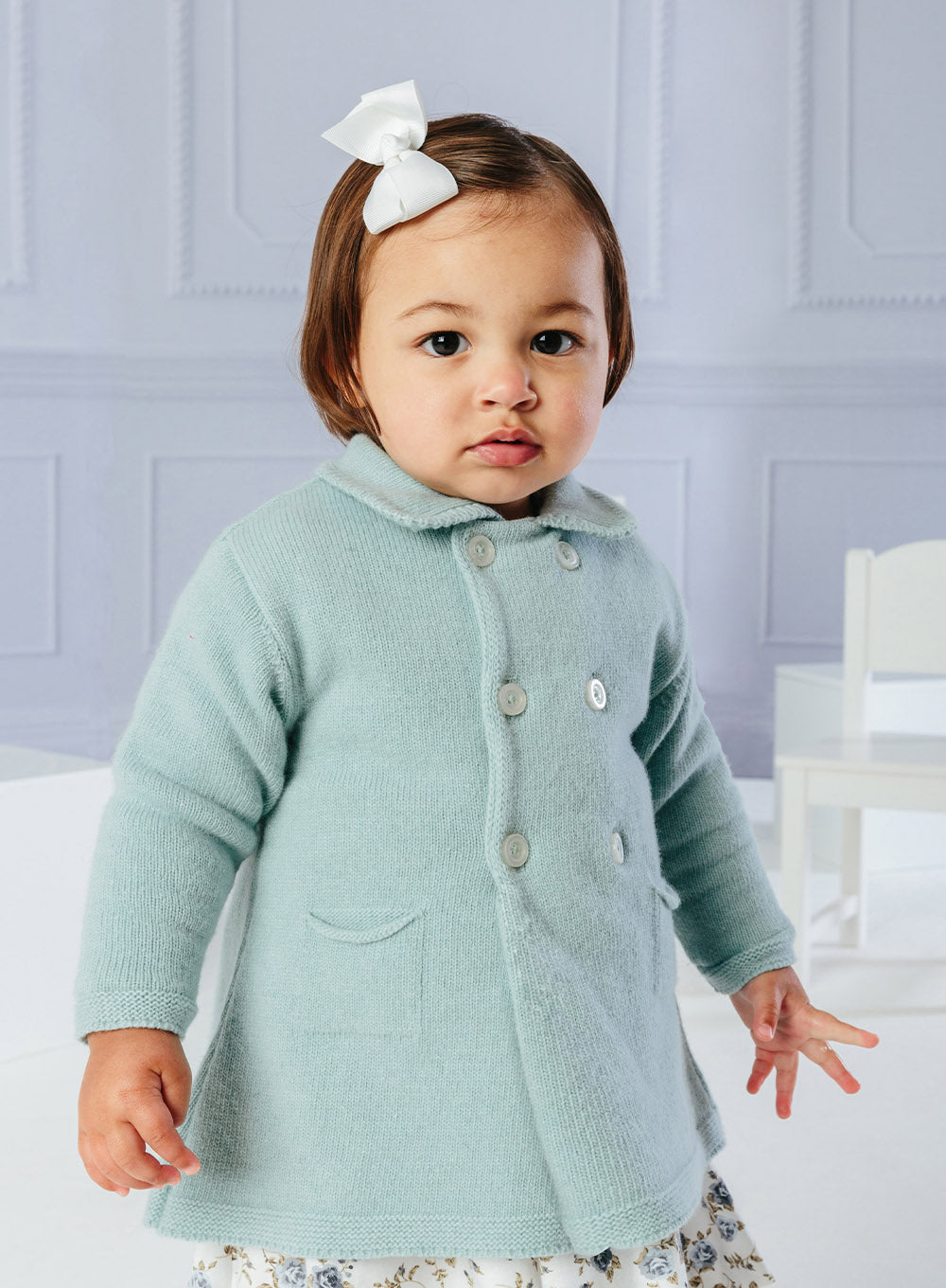 Little Alexandra Knitted Coat in Sea Green