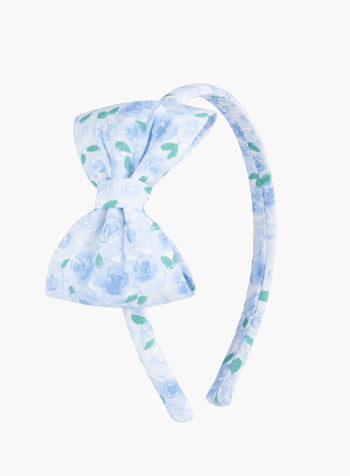 Rosie Big Bow Headband in Pale Blue Rose
