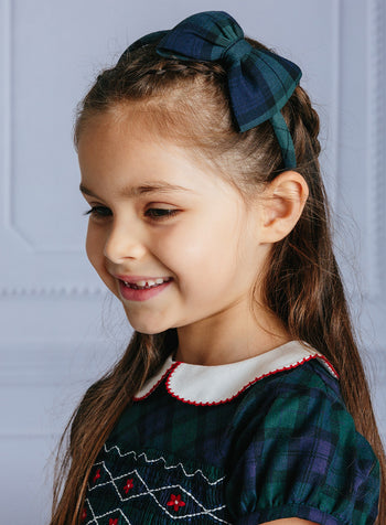 Big Bow Alice Band in Navy Plaid
