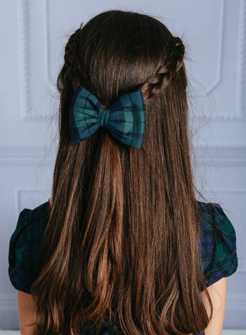Bow Hair Clip in Navy Plaid
