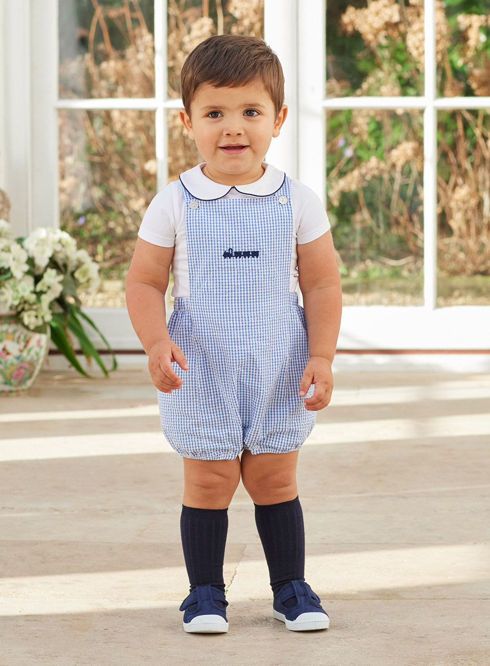Little Georgie Bib Shorts in Blue Gingham