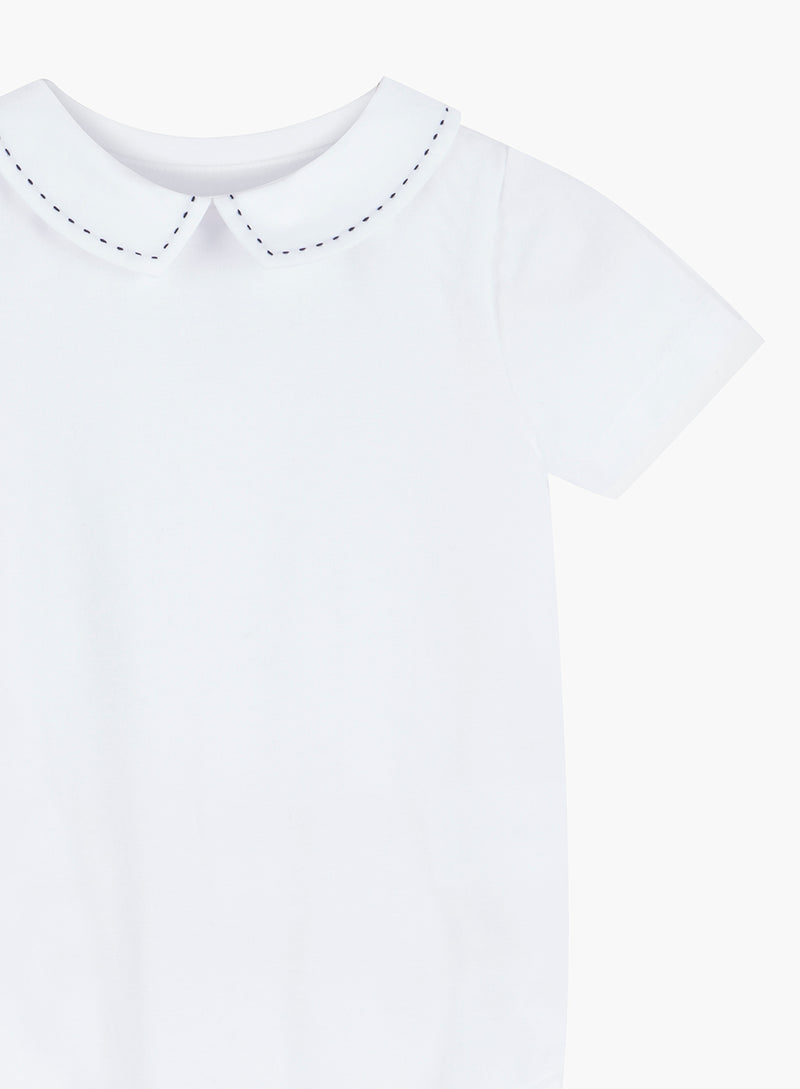 Baby Short-Sleeved Monty Stitch Bodysuit in White/Navy
