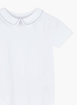 Baby Short-Sleeved Monty Stitch Bodysuit in White/Navy