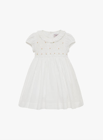 Little Willow Rose Hand Smocked Dress in White