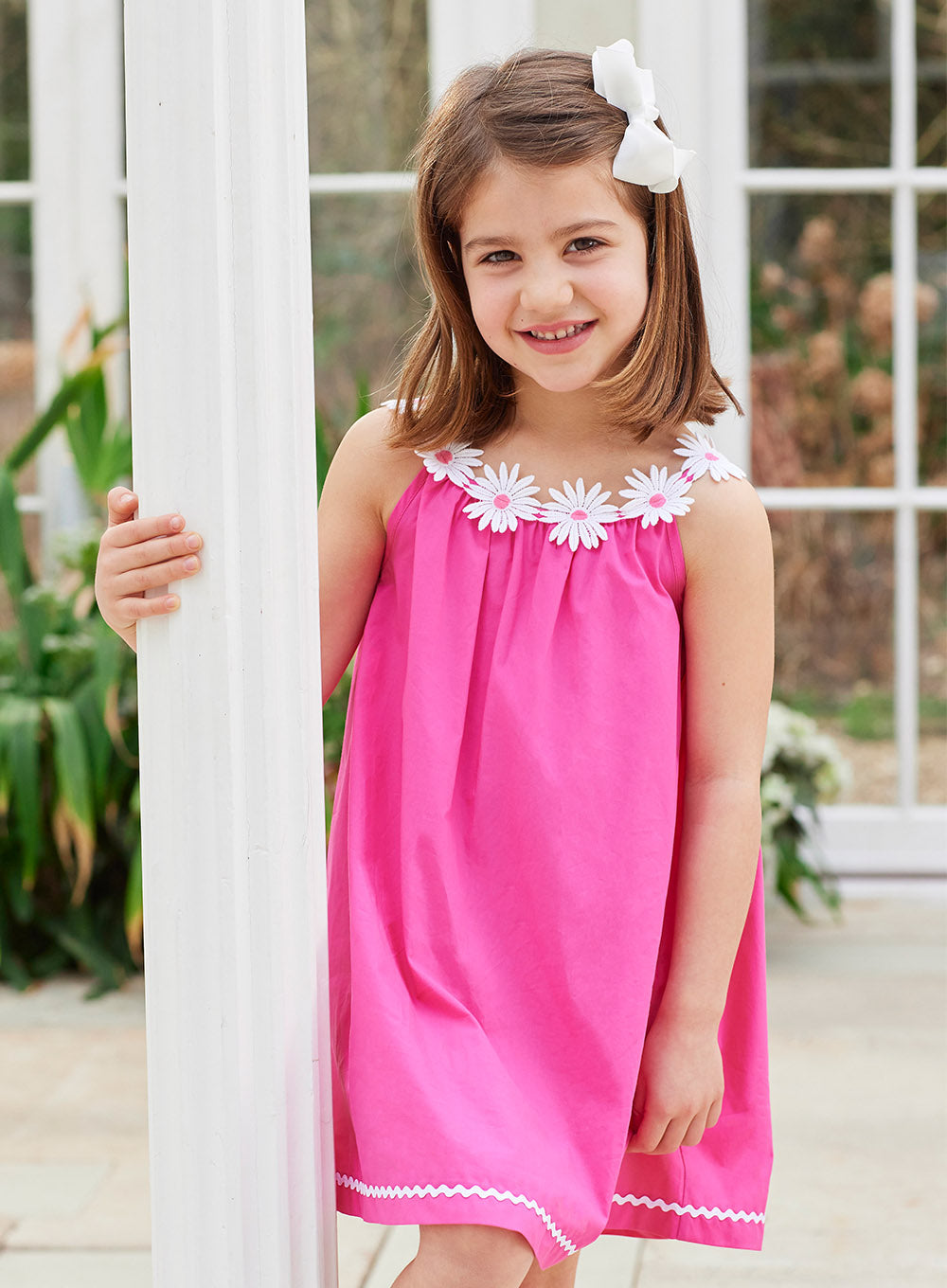 Broderie Daisy Dress in Bright Pink
