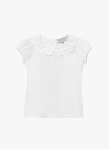 Ava Embroidered Petal Jersey Top in White