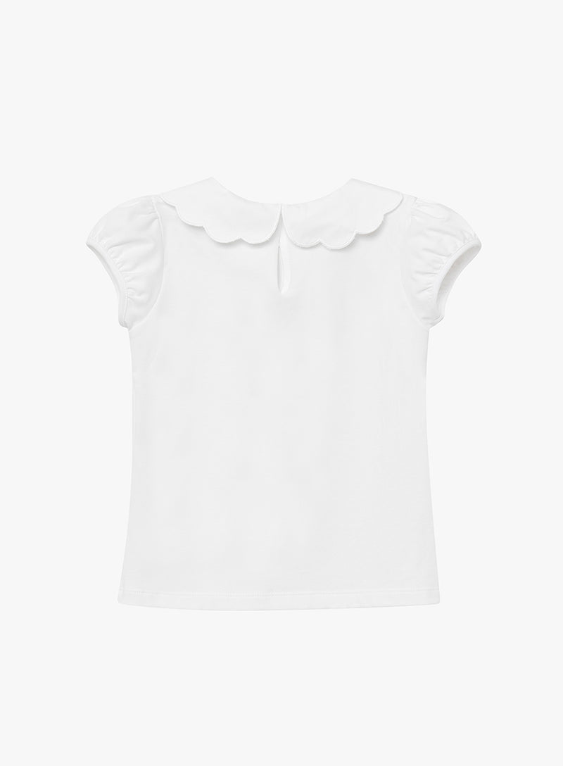 Ava Embroidered Petal Jersey Top in White