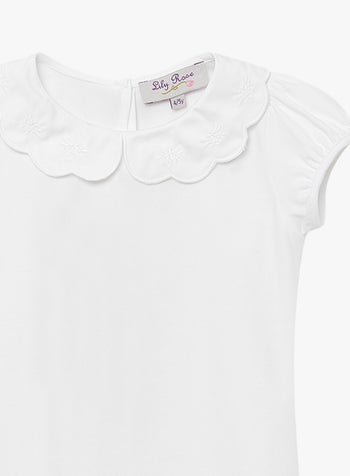 Ava Embroidered Petal Jersey Top in White