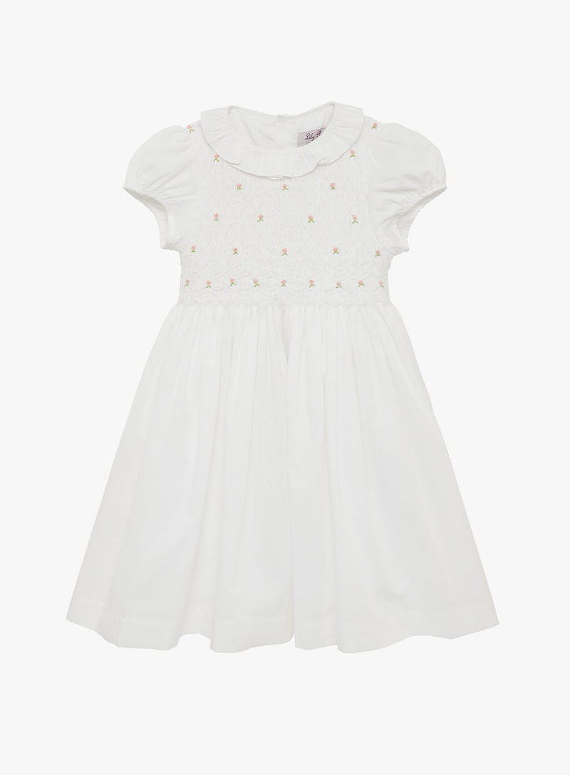Willow Rose Hand Smocked Dress in White