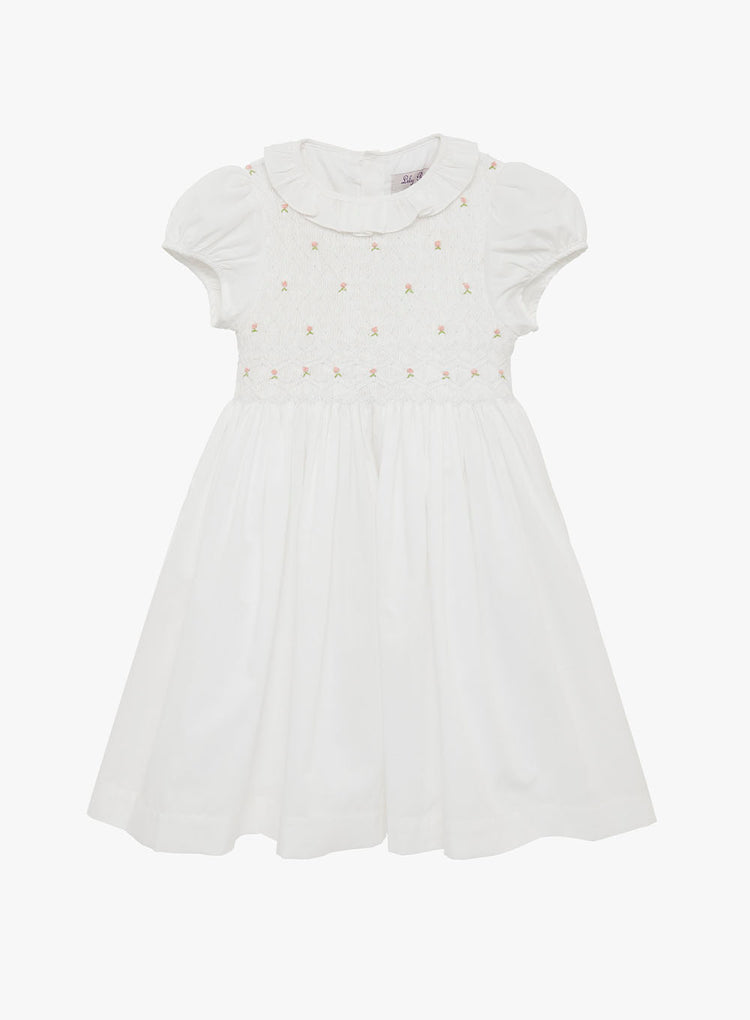 Willow Rose Hand Smocked Dress in White