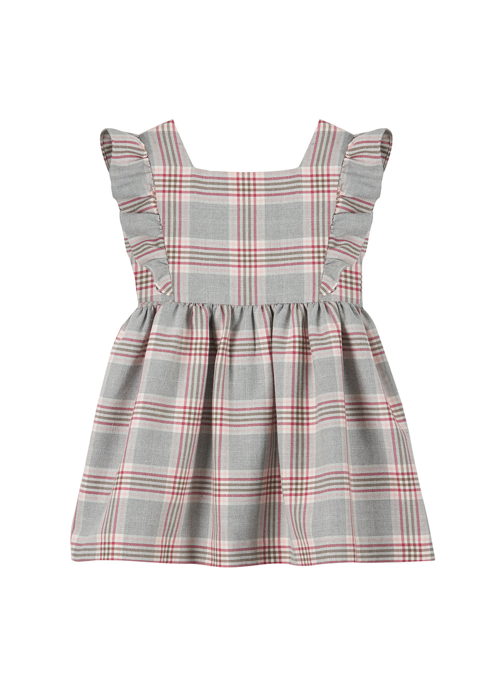 Girls Lula Check Ruffle Dress in Grey Check | Trotters – Trotters