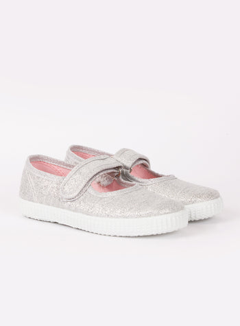 Hampton Canvas Canvas Shoes Hampton Canvas Martha Shoes in Silver - Trotters Childrenswear