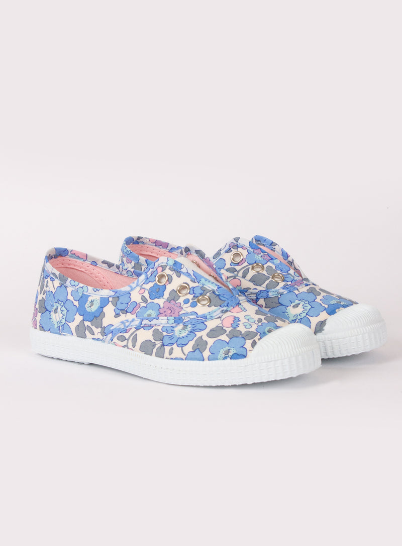 Hampton Canvas Plum Print Plimsolls in Blue Betsy
