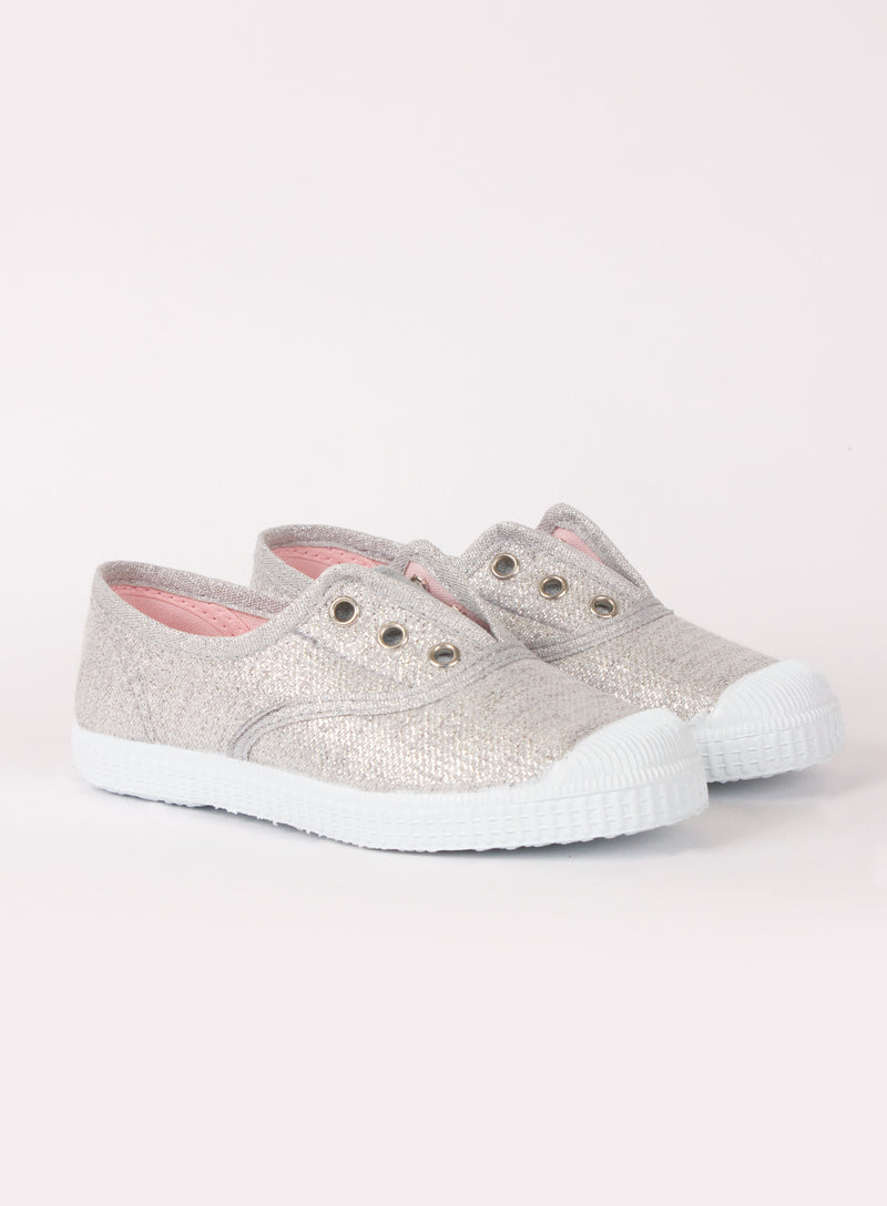 Hampton Canvas Plum Print Plimsolls in Silver