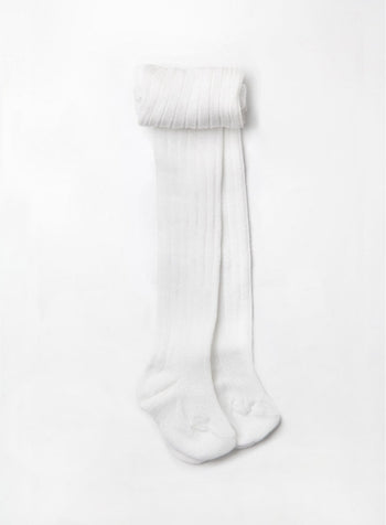 Chelsea Clothing Company Tights Little Ribbed Tights in White - Trotters Childrenswear