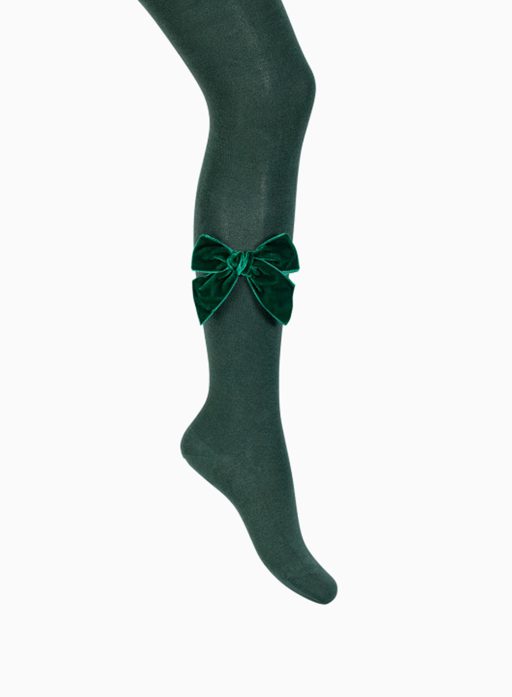 Chelsea Clothing Company Tights Velvet Bow Tights in Green