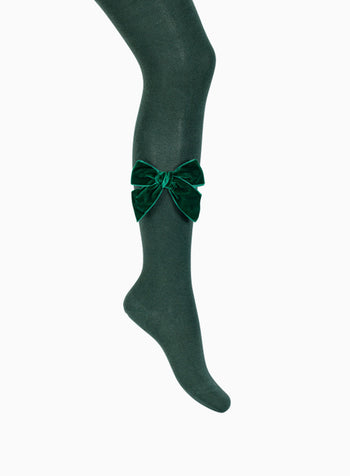 Chelsea Clothing Company Tights Velvet Bow Tights in Green