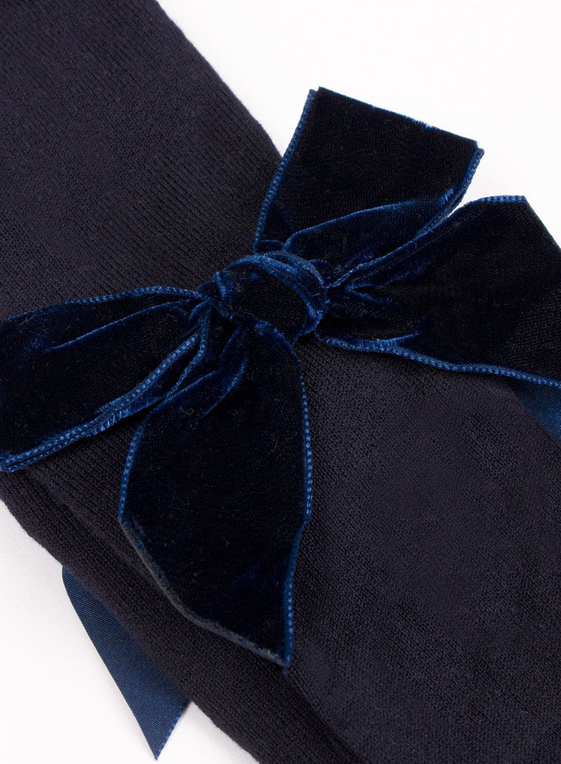 Chelsea Clothing Company Tights Velvet Bow Tights in Navy - Trotters Childrenswear