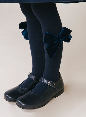 Chelsea Clothing Company Tights Velvet Bow Tights in Navy