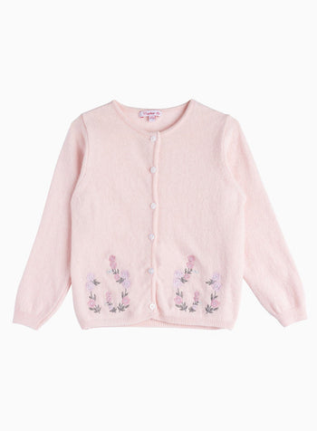 Emily Embroidered Cardigan in Pale Pink