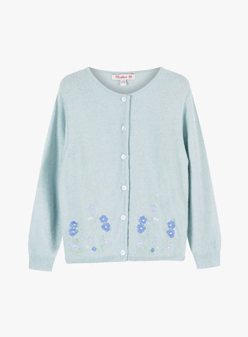 Emily Embroidered Cardigan in Sea Green