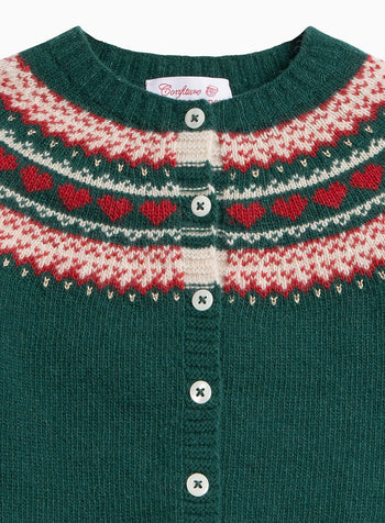 Confiture Cardigan Little Natasha Fair Isle Cardigan in Forest Green