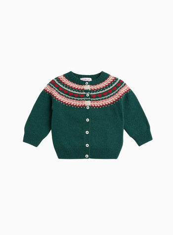 Confiture Cardigan Little Natasha Fair Isle Cardigan in Forest Green