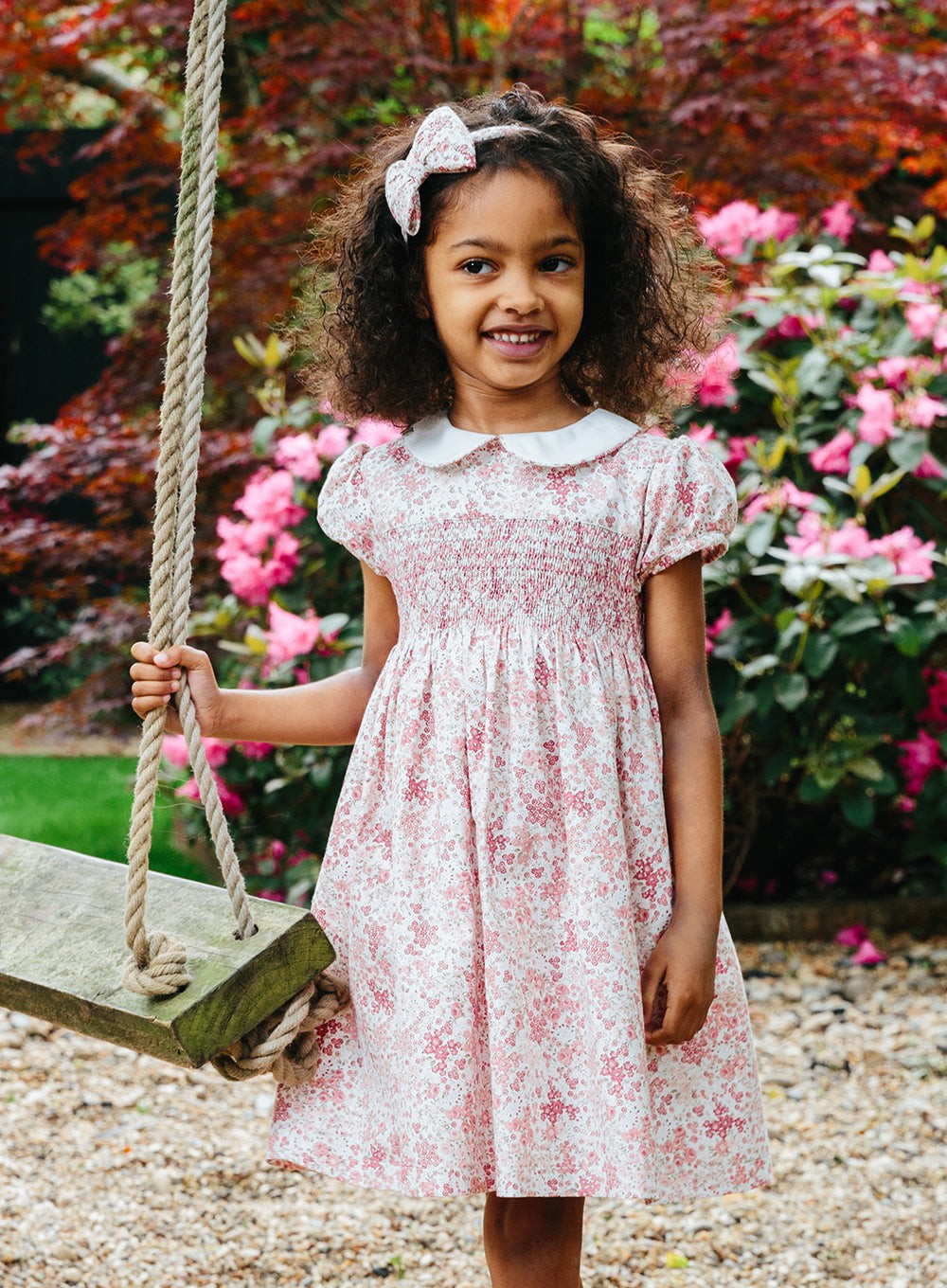 Girls Arabella Bloom Smocked Dress in Pink Floral