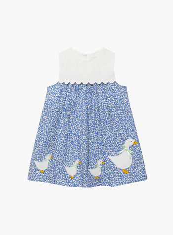 Baby Duck Dress in Miniature Blue Floral