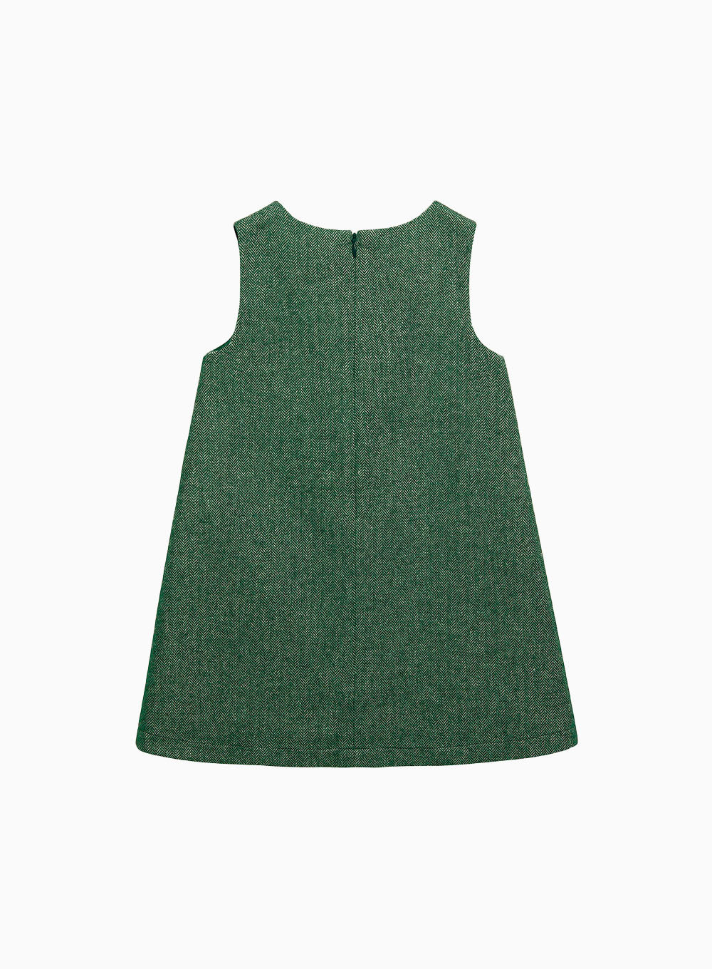 Confiture Girls' Georgina Bow Dress in Green Herringbone | Trotters ...