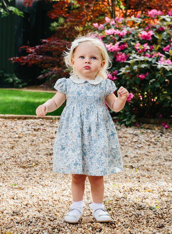 Baby Arabella Bloom Smocked Dress in Sea Blue Floral