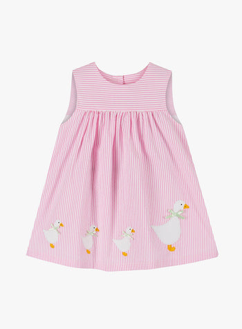 Baby Duck Striped Pinafore in Bright Pink Stripe